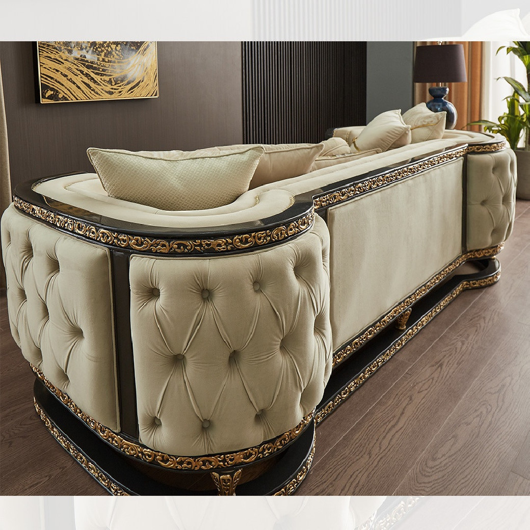 HD-9010 Luxury European Traditional Style Sofa & Loveseat Set in Beige, Charcoal & Antique Gold by Homey Design