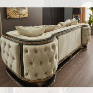 HD-9010 Luxury European Traditional Style Sofa & Loveseat Set in Beige, Charcoal & Antique Gold by Homey Design