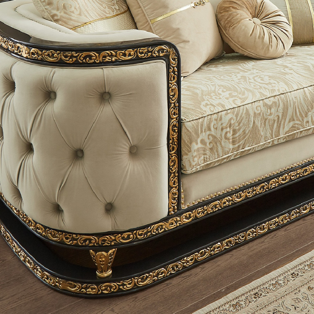 HD-9010 Luxury European Traditional Style Sofa & Loveseat Set in Beige, Charcoal & Antique Gold by Homey Design