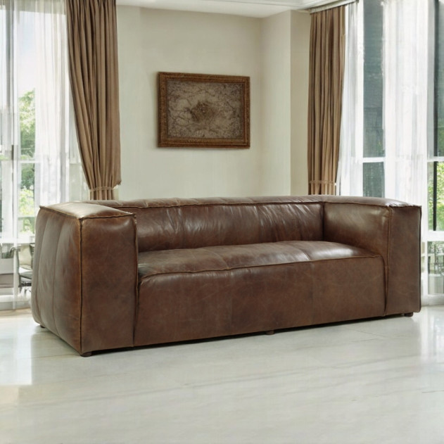 53545 Retro Brown Tops Grain Leather Sofa set Acme Brancaster Collection