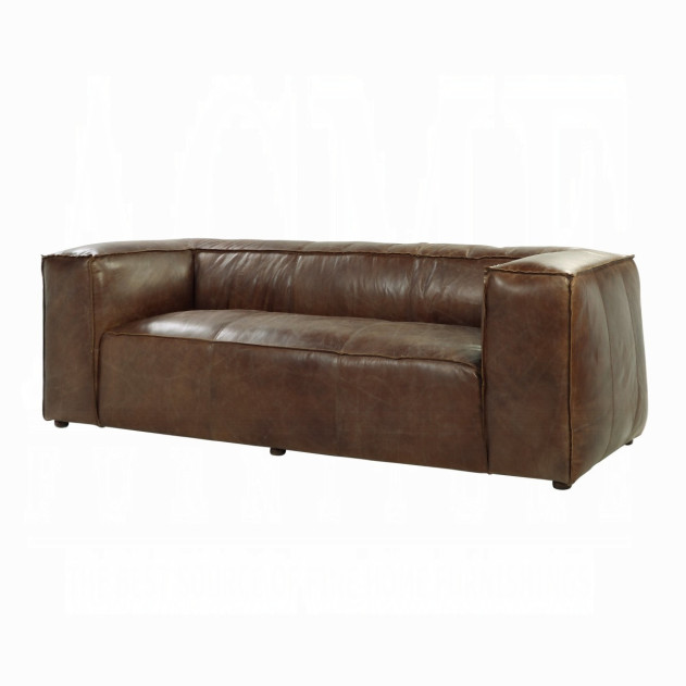 53545 Retro Brown Tops Grain Leather Sofa set Acme Brancaster Collection