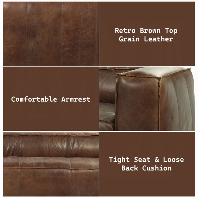 53545 Retro Brown Tops Grain Leather Sofa set Acme Brancaster Collection