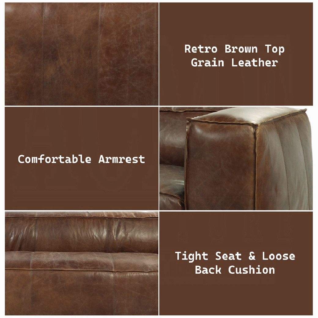 53545 Retro Brown Tops Grain Leather Sofa set Acme Brancaster Collection