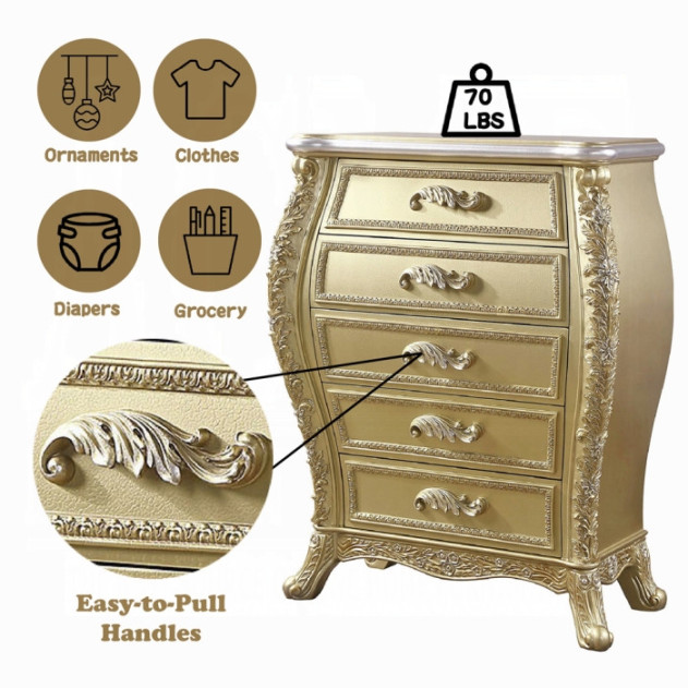 BD01467 Gold Finish Chest Victorian Style Cabriole Collection by Acme Furniture