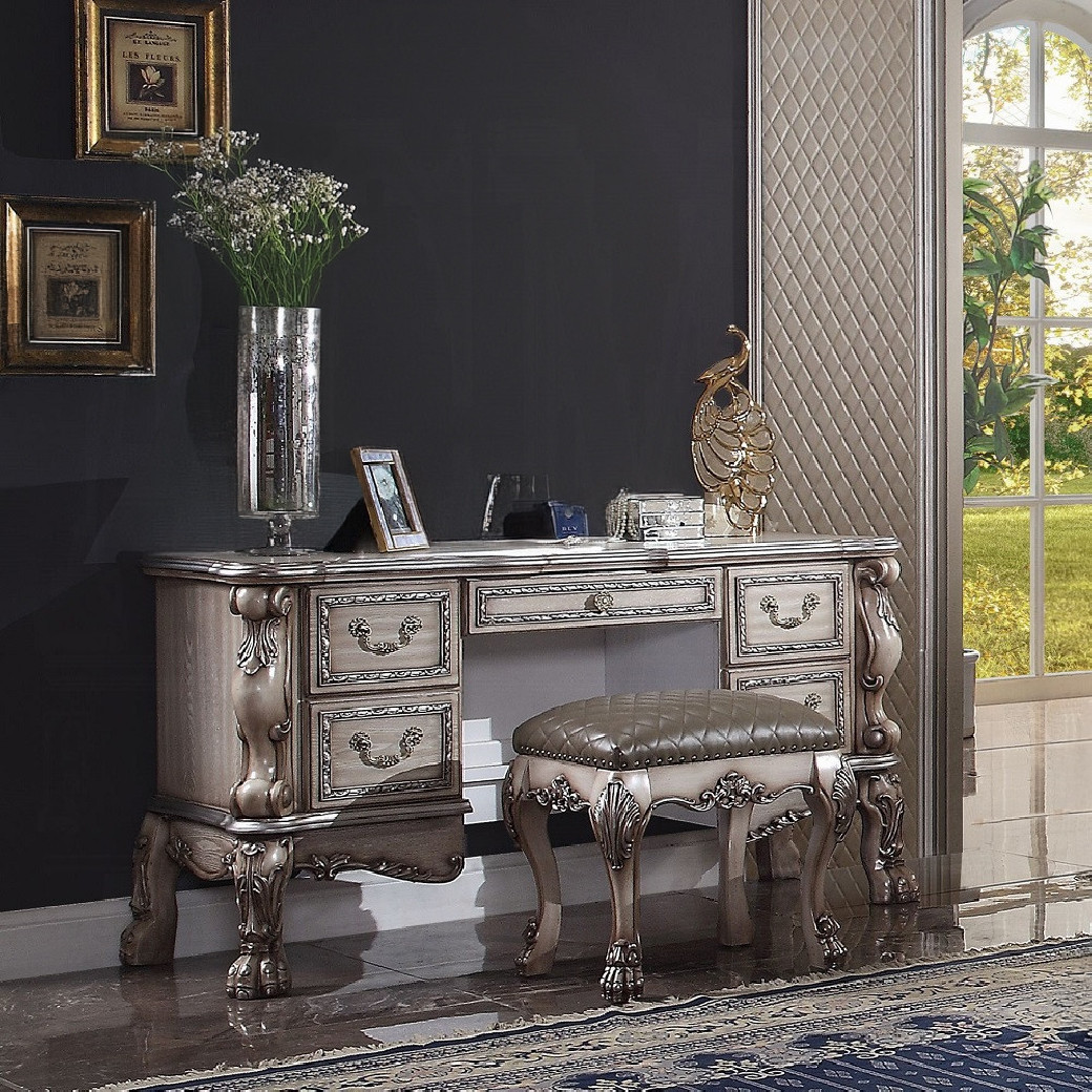 28193 Vintage Bone White Finish Vanity Desk Dresden Collection By Acme Furniture