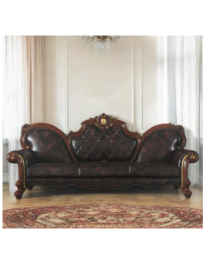 58220 Oversized Sofa PU Vintage Cherry Oak Finish Picardy Collection By Acme Furniture