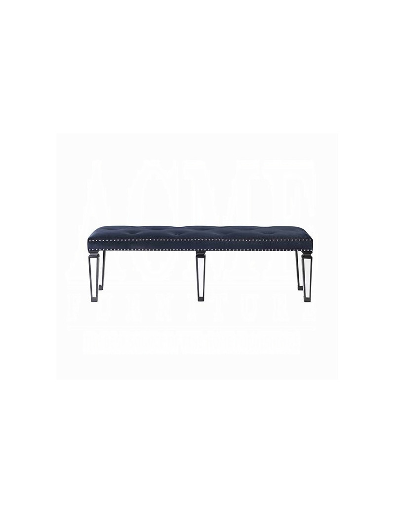 BD00589 Varian II Bench Mirrored, Dark Navy Velvet &  & Sliver Finish By Acme Furniture