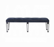 BD00589 Varian II Bench Mirrored, Dark Navy Velvet &  & Sliver Finish By Acme Furniture