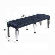BD00589 Varian II Bench Mirrored, Dark Navy Velvet &  & Sliver Finish By Acme Furniture