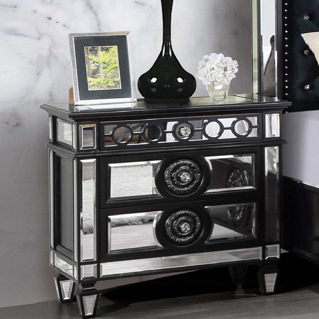 BD00583 EK 5Pc Bedroom Set Varian II  Mirrored, Black Velvet  & Silver Collection By Acme Furniture