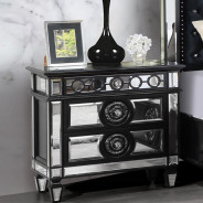 BD00583 EK 5Pc Bedroom Set Varian II  Mirrored, Black Velvet  & Silver Collection By Acme Furniture