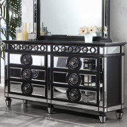 BD00583 EK 5Pc Bedroom Set Varian II  Mirrored, Black Velvet  & Silver Collection By Acme Furniture