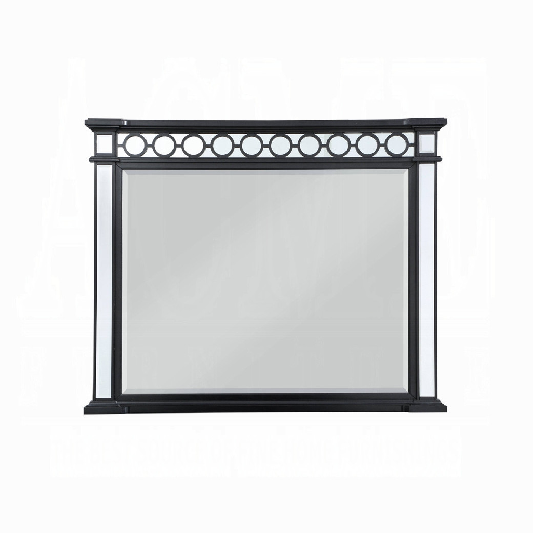 BD00583 EK 5Pc Bedroom Set Varian II  Mirrored, Black Velvet  & Silver Collection By Acme Furniture