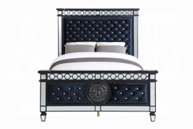BD00583 EK 5Pc Bedroom Set Varian II  Mirrored, Black Velvet  & Silver Collection By Acme Furniture