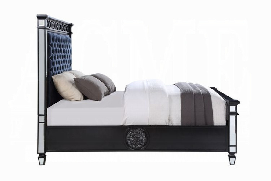 BD00583 EK 5Pc Bedroom Set Varian II  Mirrored, Black Velvet  & Silver Collection By Acme Furniture