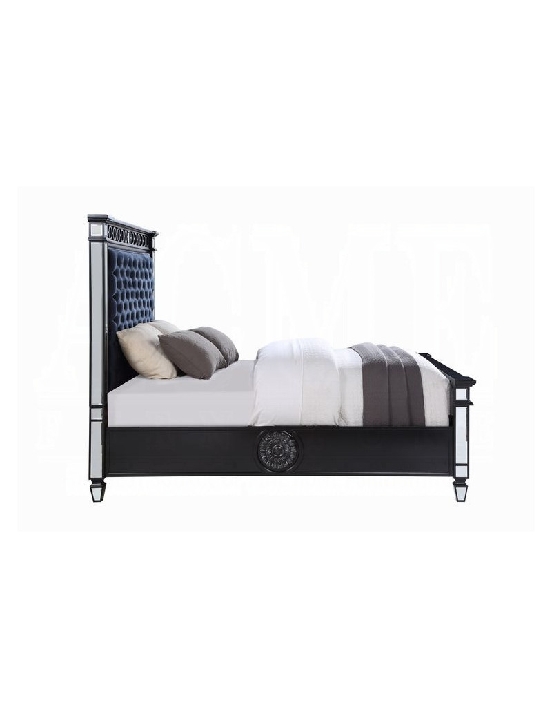BD00583 EK 5Pc Bedroom Set Varian II  Mirrored, Black Velvet  & Silver Collection By Acme Furniture