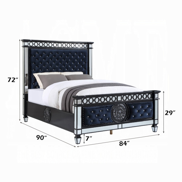 BD00583 EK 5Pc Bedroom Set Varian II  Mirrored, Black Velvet  & Silver Collection By Acme Furniture