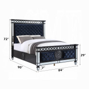 BD00583 EK 5Pc Bedroom Set Varian II  Mirrored, Black Velvet  & Silver Collection By Acme Furniture