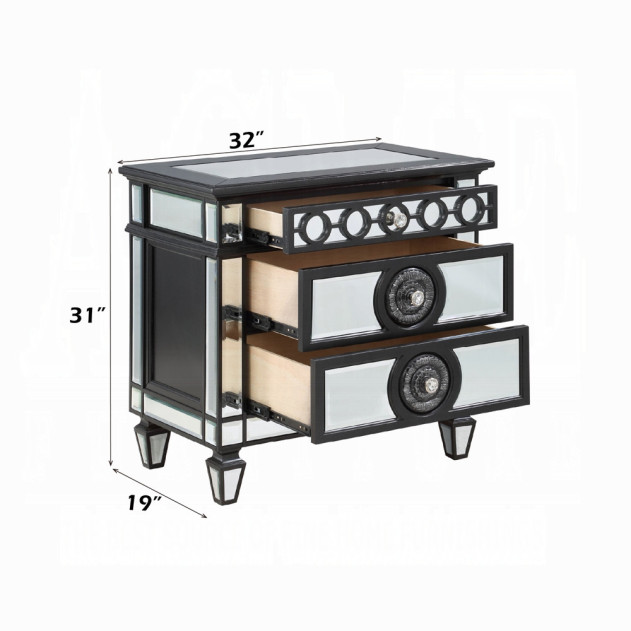 BD00583 EK 5Pc Bedroom Set Varian II  Mirrored, Black Velvet  & Silver Collection By Acme Furniture