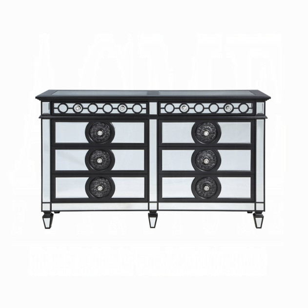BD00583 EK 5Pc Bedroom Set Varian II  Mirrored, Black Velvet  & Silver Collection By Acme Furniture