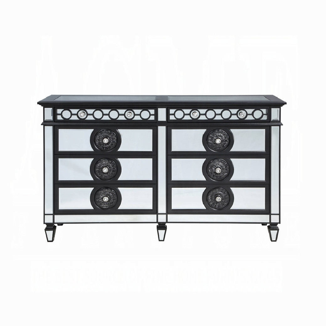 BD00583 EK 5Pc Bedroom Set Varian II  Mirrored, Black Velvet  & Silver Collection By Acme Furniture