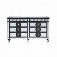 BD00583 EK 5Pc Bedroom Set Varian II  Mirrored, Black Velvet  & Silver Collection By Acme Furniture