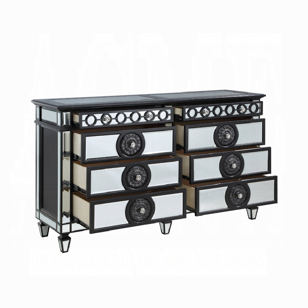 BD00583 EK 5Pc Bedroom Set Varian II  Mirrored, Black Velvet  & Silver Collection By Acme Furniture