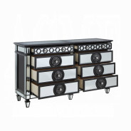 BD00583 EK 5Pc Bedroom Set Varian II  Mirrored, Black Velvet  & Silver Collection By Acme Furniture