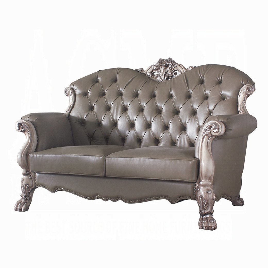 58176 Loveseat PU & Vintage Bone White Finish Living Room Dresden Collection by Acme