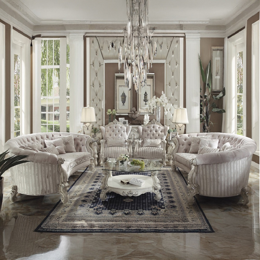 52085 Living room Ivory Velvet Bone white Versailles Collection By Acme Furniture