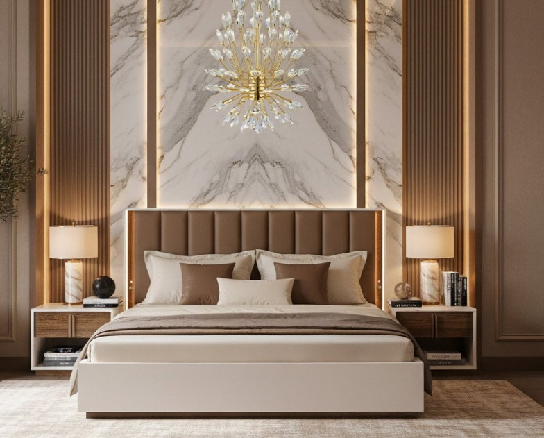 Eastern King Bed with LED Lighting Walnut Finish Pavira Collection By Michael Aminni 9023014EK03-204
