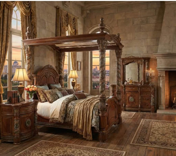 King Size Canopy Bed Villa Valencia Collection By Michael Amini 72000EKCAN-55