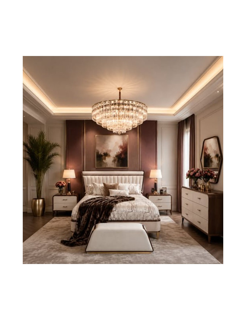 Eastern King Channel Tufted Panel Bed 3pc Walnut Finish Houston Collection By Michael Amini 9095000EK3-416