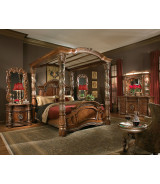 Aico Villa Valencia  Bedroom Collection with Tall Poster Bed Chestnut Finish